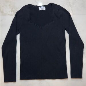 Old Navy Black Ribbed Square-Neck Long Sleeve Top